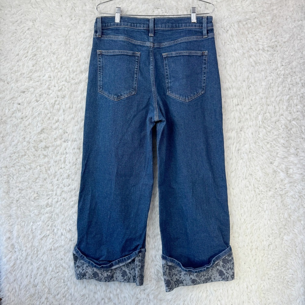 Gap High Rise Stride Jeans 31‎ 12S Blue Floral Cuff Wide Leg Boho Cottagecore - Picture 2 of 9